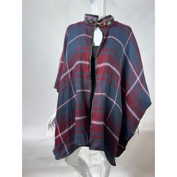 Apt. 9 Womens Plaid Poncho With Faux Leather Trim & Clasp Closure - Picture 10 of 16